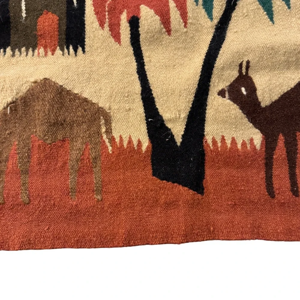 Vintage Egyptian Wool Tapestry Camel Caravan‎ Oasis Handwoven Wall Hanging 42x24